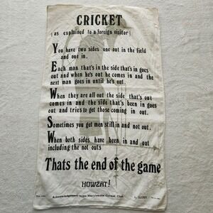 Ulster Cricket Rules Tea Towel Irish Linen Cream Funny Poem Vintage Sports Gift
